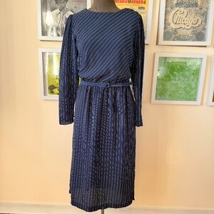 🖤 Vintage Navy Pinstripe Long Sleeve Midi Dress 🖤